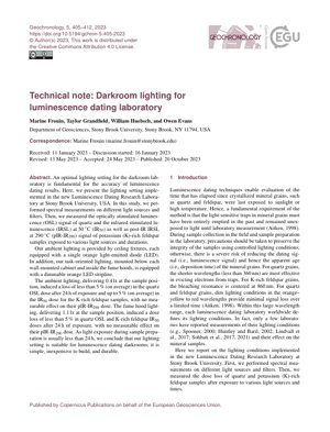 PDF Document Cover - Technical Note: Darkroom Lighting for Luminescence Dating Laboratory