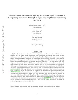 PDF Document Cover - Analysis of Artificial Lighting Contributions to Light Pollution in Hong Kong via Night Sky Brightness Monitoring